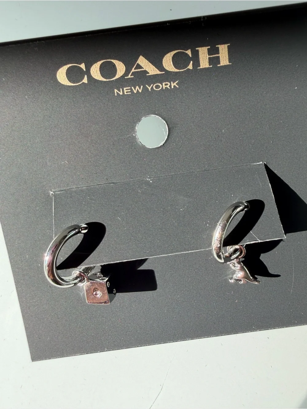 COACH Silver mini rexy and dice charm Hoop Earrings